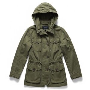 J. Crew Utility Field Jacket Olive Green Hooded Drawstring Cotton Travel XXS